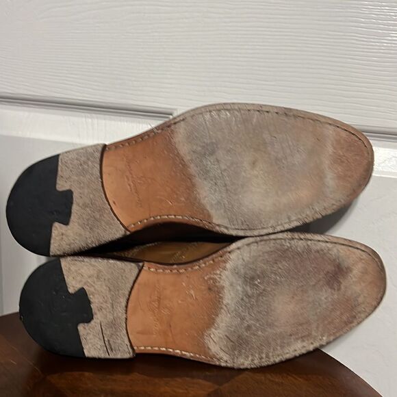 🔥🔥 Martin Dingman Made In Italy Tan Leather Lace Up Derby Wing Tip Shoes - GUC - Picture 9 of 11